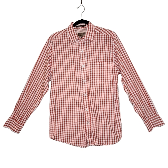 James Tattersall checkered plaid burnt orange/white long sleeve button up. - Picture 6 of 13